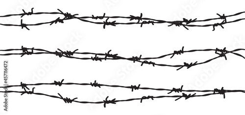 Barbed wire vector fence barbwire border chain. Prison line war barb background metal silhouette