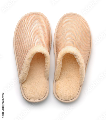 Top view of soft beige home slippers