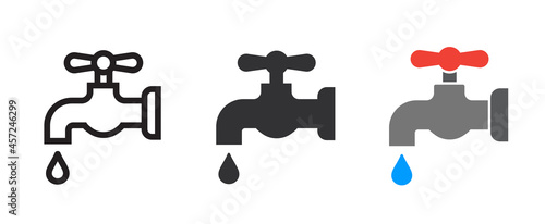 Water faucet vector icons on white background.