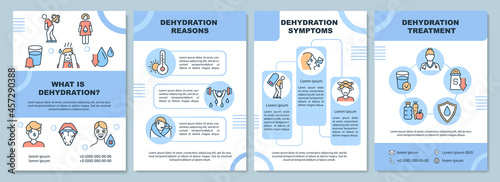 Dehydration brochure template. Water loss reasons and symptoms. Flyer, booklet, leaflet print, cover design with linear icons. Vector layouts for presentation, annual reports, advertisement pages