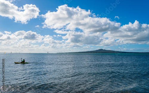 Landscape view of Rangitoto Island from the Mission Bay, Auckland, New Zealand