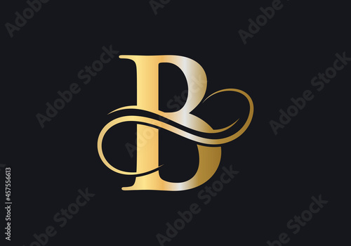 B Letter Initial Luxurious Logo Template. Premium B Logo Golden Concept. B Letter Logo with Golden Luxury Color and Monogram Design.