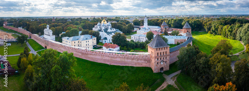 Aerial view of the oldest Russian Kremlin in the city of Velikiy Novgorod in Russia