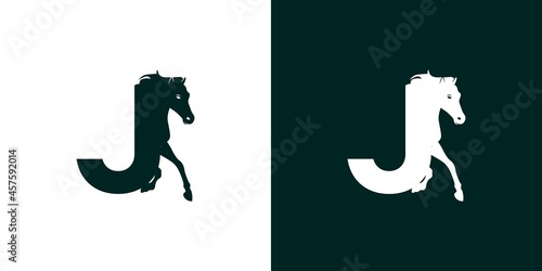 Logo design with the initial letter J combined with the symbol of a horse is modern and professional