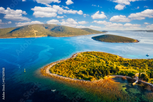 Exotic view of blue lagoon of Ilovik island on sunny day. Location Losinj island, Croatia, Europe.