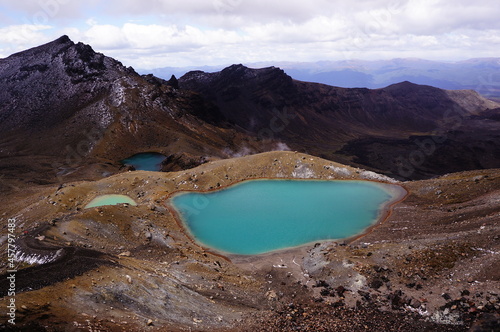 Iconic Emeralds Lakes in Tongariro national park in New Zealand