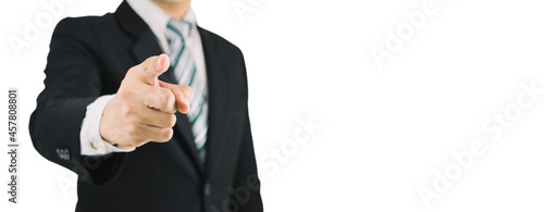 Business man pointing finger of command concept white background
