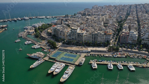 Aerial drone photo of famous port and Marina of Zea or Pasalimani in the heart of Piraeus, Attica, Greece