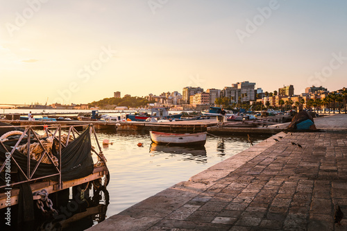 Boats moored in the port of Taranto Vecchia at dawn