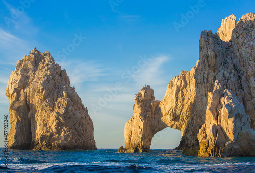 Closeup view of the Arch and surrounding rock formations at Lands End in Cabo San Lucas, Baja California Sur, Mexico 