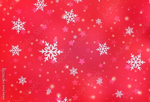 Light Red vector texture with colored snowflakes, stars.
