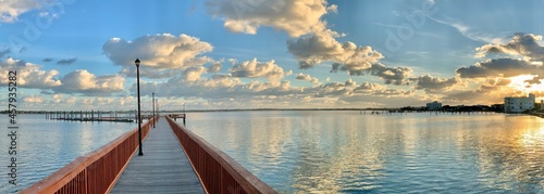 Morning sunrise on the boardwalk along the St Lucie River walk in Stuart, Florida. 
