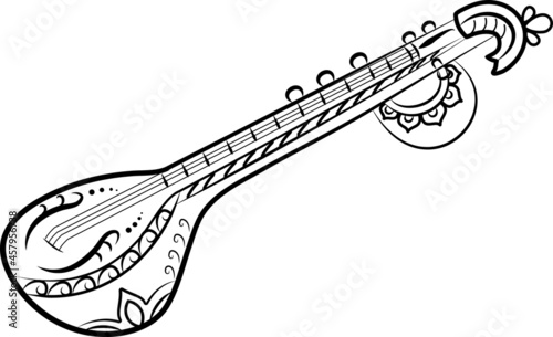 instrument with guitar in line art