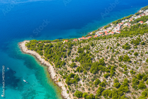 Amazing shore of Murter island archipelago, aerial view, Dalmatia, Croatia