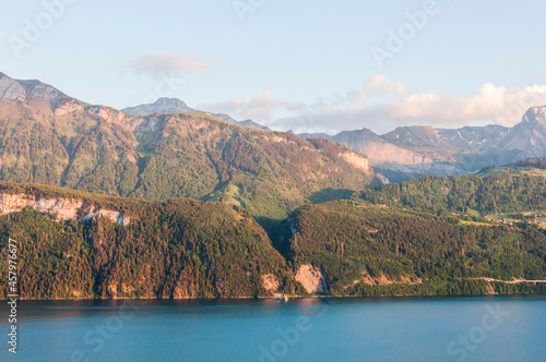 Gersau, Vierwaldstättersee, Seeufer, Oberbauenstock, Niederbauenstock, Klewenalp, Aussicht, Landwirtschaft, Wanderweg, Schifffahrt, Abendstimmung, Sommer, Schwyz, Schweiz