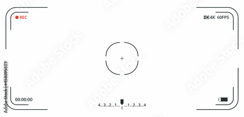 Video camera viewfinder on white background. Concept graphic element screen photo frame. Focusing screen of the camera. Exposure settings. Template for ui or ux design. Vector illustration