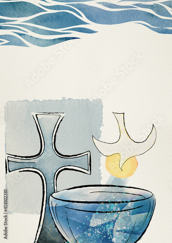 Baptism concept. Watercolor christian card