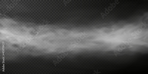 White smoke puff isolated on transparent black background. PNG. Steam explosion special effect. Effective texture of steam, fog, smoke png. Vector. 
