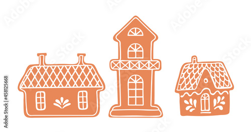 Vector gingerbread Houses. Christmas cookies illustration