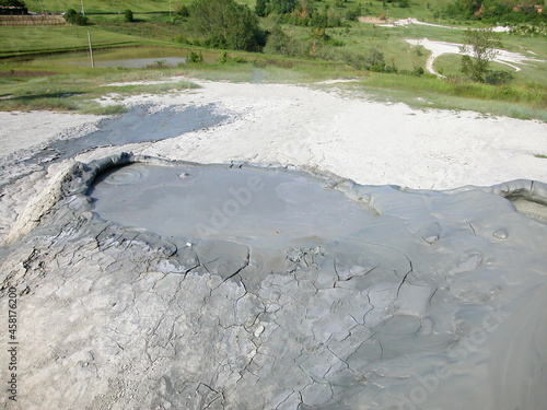 Mud volcano in the natural reserve park of Salse di Nirano. Fiorano, Italy. Salse are gaseous hydrocarbon deposits, particularly methane.