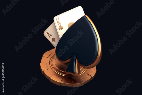 casino cards poker blackjack baccarat gold 3d render 3d rendering illustration 