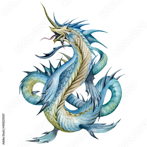 Watercolor Leviathan illustration, mythological creature, myth, Magical creature