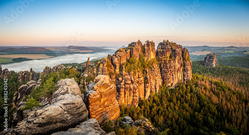 Landscape of rock formations in Saxon Switzerland National Park in Germany