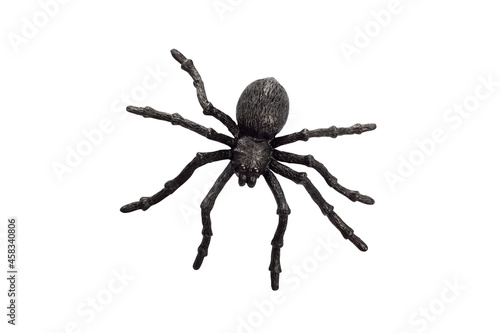 Black rubber spider toy isolated on a white background. Black spider toy