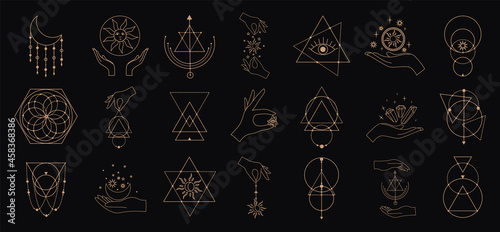 Big vector set of magic and astrological symbols. Mystical signs, silhouettes. Esoteric aesthetics.