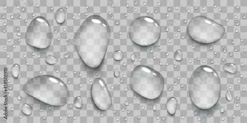 Set of realistic transparent water drops.
