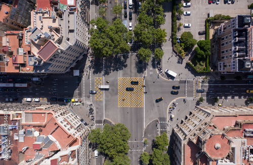 Bird's Eye View of the Streets and Blocks of Barcelona Spain