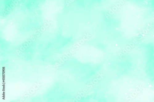 Mint green gradient watercolor background. Hand drawn aquarelle texture. Light green background.
