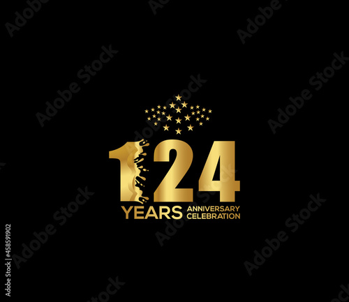 Celebration of Festivals Days 124 Year Anniversary, Invitations, Party Events, Company Based, Banners, Posters, Card Material, Gold Colors Design