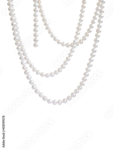 Hanging natural pearl necklace, isolated on white