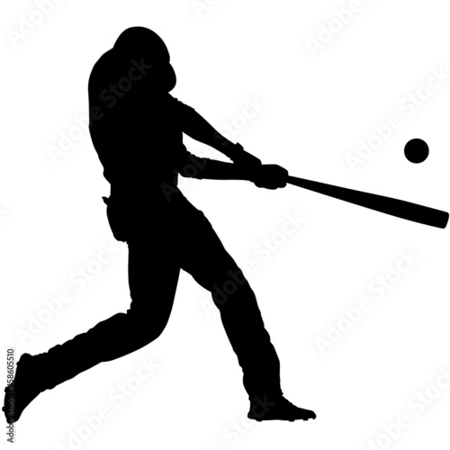 baseball game batter player, also known as batsman - batman in motion to hit a pitcher's ball with the bat when teeing off. detailed realistic silhouette