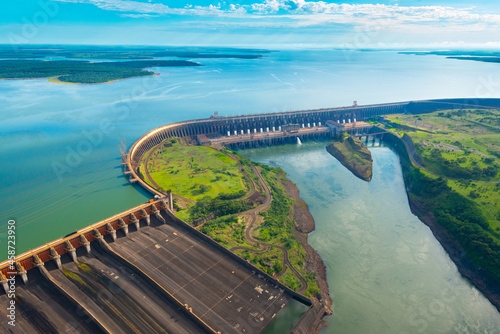 Aerial view of the Itaipu Hydroelectric Dam on the Parana River.