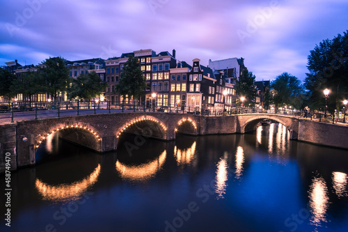 bridge over the river at night in Amsterdam