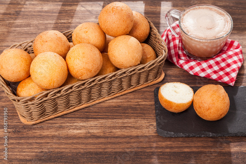 Buñuelo; Traditional Food Colombian - Deep Fried Cheese Bread With Hot Drink