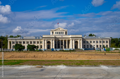 Old vintage architectural building with columns. 20 September 2021, Minsk, Belarus