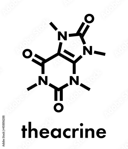 Theacrine molecule. Caffeine analog present in kucha tea. Skeletal formula.