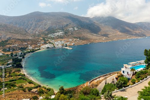 Panorama view of Aegiali and Lagada village in Amorgos island Greece