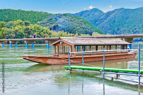 Chinka bridge crossing on Shimanto River, Kochi, Shikoku, Japan