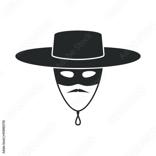 Zorro mask graphic icon. Hat, mask and mustache sign isolated on white background. Vector illustration