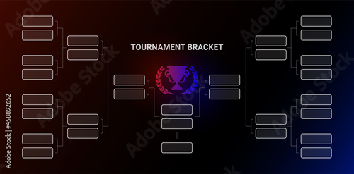 Tournament bracket championship with winners cup and wreat. Vector design