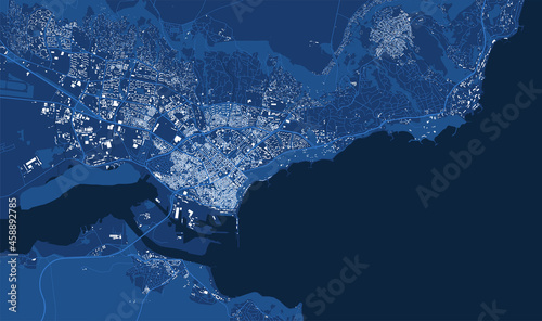Detailed blue map poster of Varna city, linear print map. Skyline urban panorama.