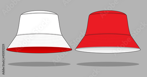 Reversible Bucket Hat With White-Red Design on Gray Background, Vector File