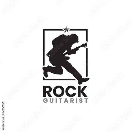 Guitarist Logo, Rockstar Logo Music festival with guitarist silhouette