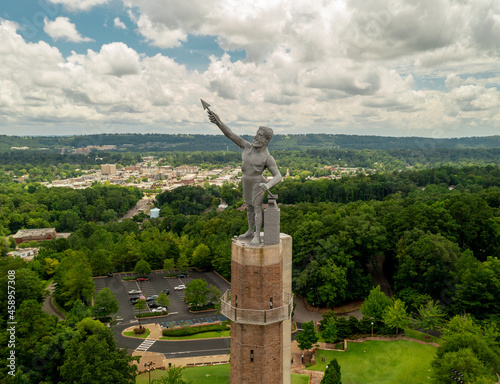 Aerial View of Vulcan Statue overlooking downtown Birmingham, AL