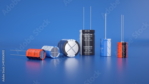 Various capacitors of different sizes and types.