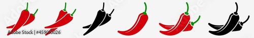 Spicy Chili Pepper Icon Hot Chili Pepper Set | Chili Peppers Icon Spicy Mexican Food Vector Illustration Logo | Red Chili-Pepper Icon Isolated Hot Spicy Chilis Collection